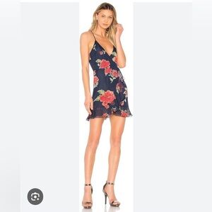 Lovers + Friends Gigi Wrap Dress Navy Red Floral Ruffle Mini M